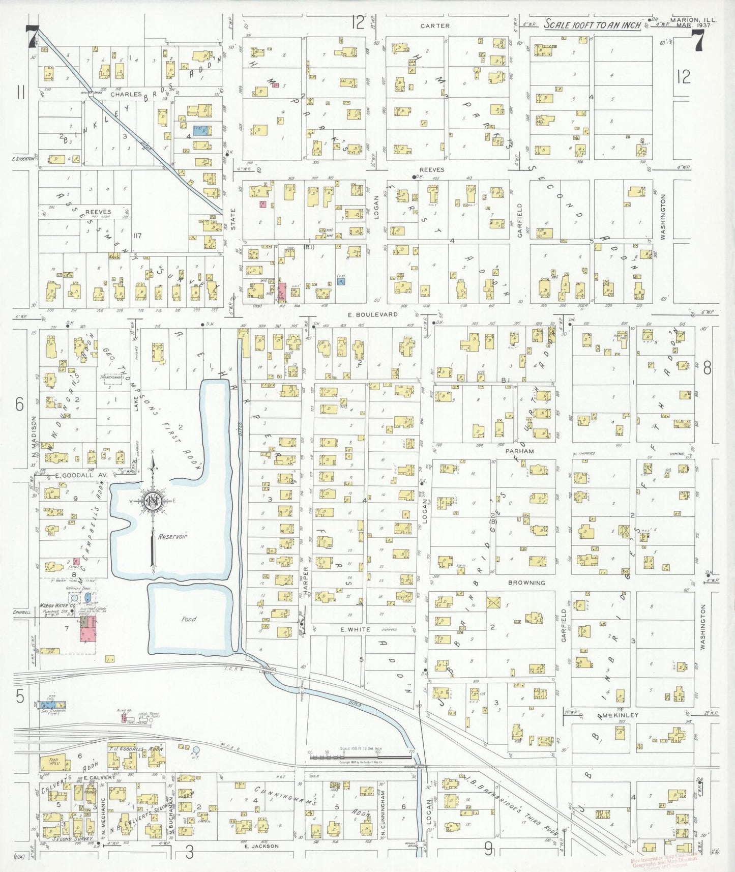 Sanborn Fire Insurance Map from Marion, Williamson County, Illinois (1937), Sheet #0007 - Complete Map Set gallery image, historic Sanborn map, vintage wall art, Illinois Illinois