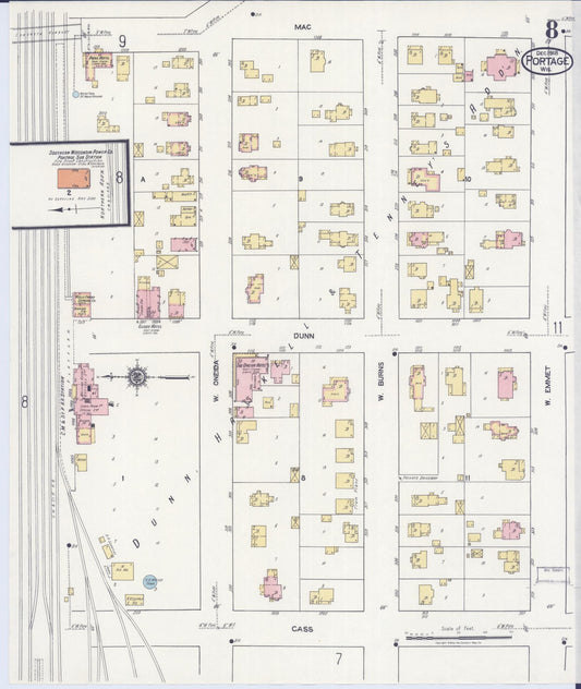Sanborn Fire Insurance Map from Portage, Columbia County, Wisconsin (1918), Sheet #0008 - Historic Sanborn Fire Insurance Map Print, vintage old map wall art, antique decor, genealogy gift, Wisconsin Wisconsin map