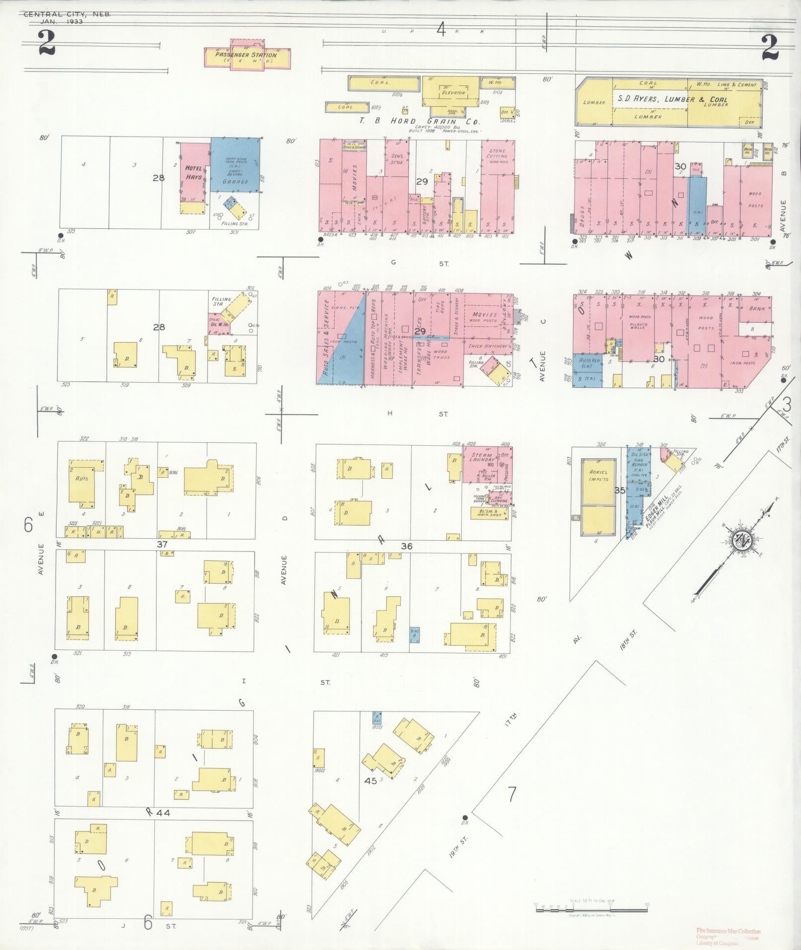 Sanborn Fire Insurance Map from Central City, Merrick County, Nebraska (1933), Sheet #0002 - Historic Sanborn Fire Insurance Map Print, vintage old map wall art, antique decor, genealogy gift, Nebraska Nebraska map