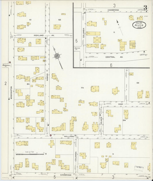 Sanborn Fire Insurance Map from Ayer, Middlesex County, Massachusetts (1912), Sheet #0003 - Historic Sanborn Fire Insurance Map Print, vintage old map wall art, antique decor, genealogy gift, Massachusetts Massachusetts map