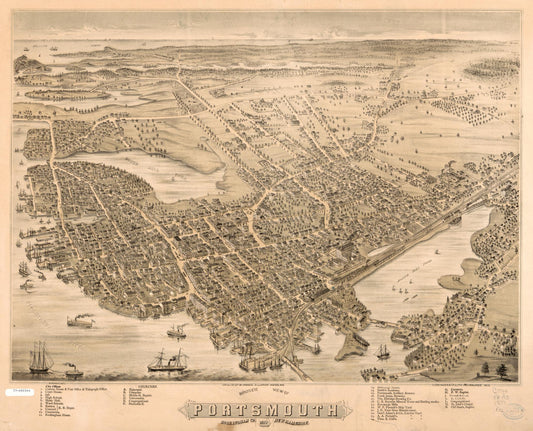 Bird's eye view of Portsmouth, Rockingham Co., New Hampshire. (1877) – Historic Bird’s-Eye View Panorama Print
