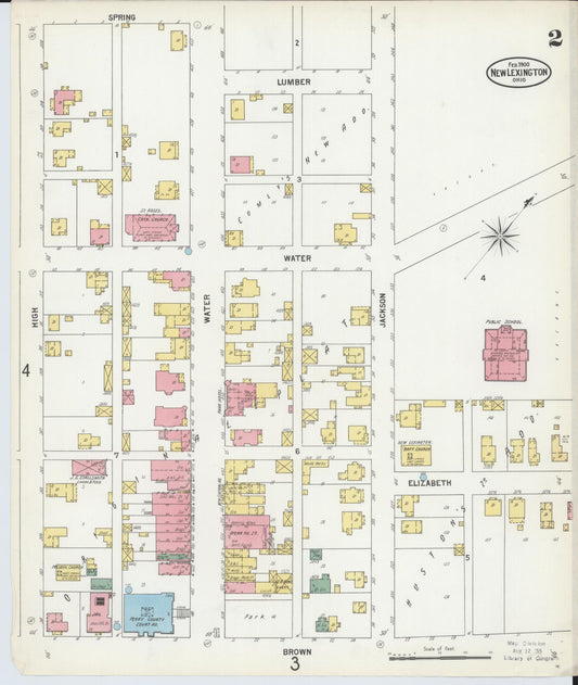 Sanborn Fire Insurance Map from New Lexington, Perry County, Ohio (1900), Sheet #0002 - Historic Sanborn Fire Insurance Map Print, vintage old map wall art, antique decor, genealogy gift, Ohio Ohio map