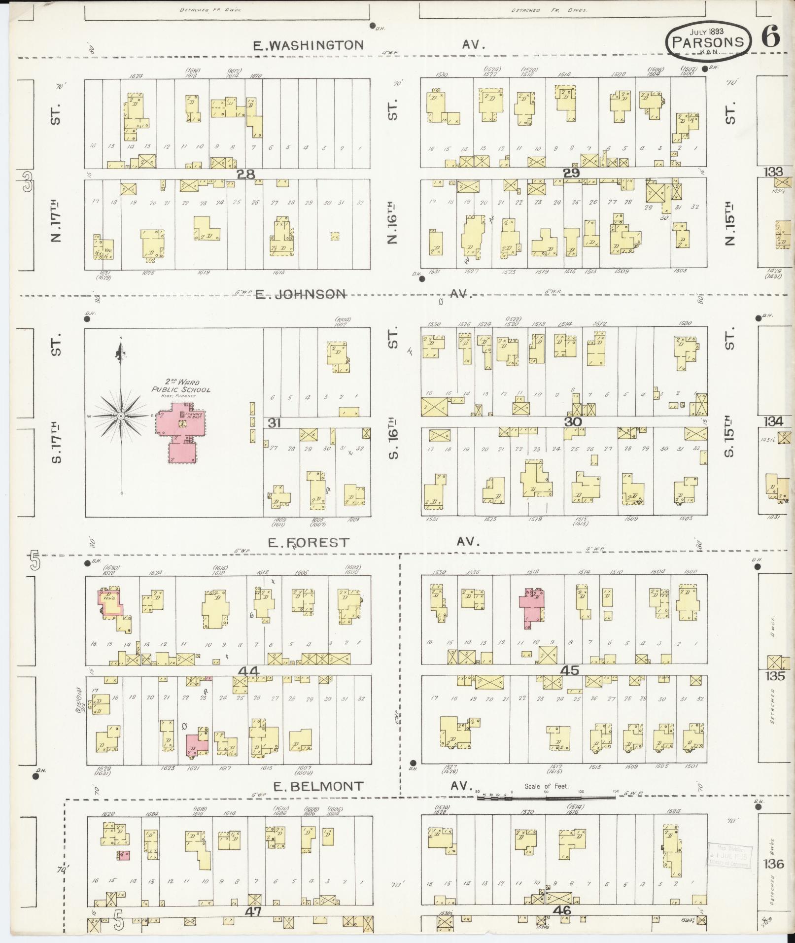 Sanborn Fire Insurance Map from Parsons, Labette County, Kansas (1893), Sheet #0006 - Complete Map Set gallery image, historic Sanborn map, vintage wall art, Kansas Kansas