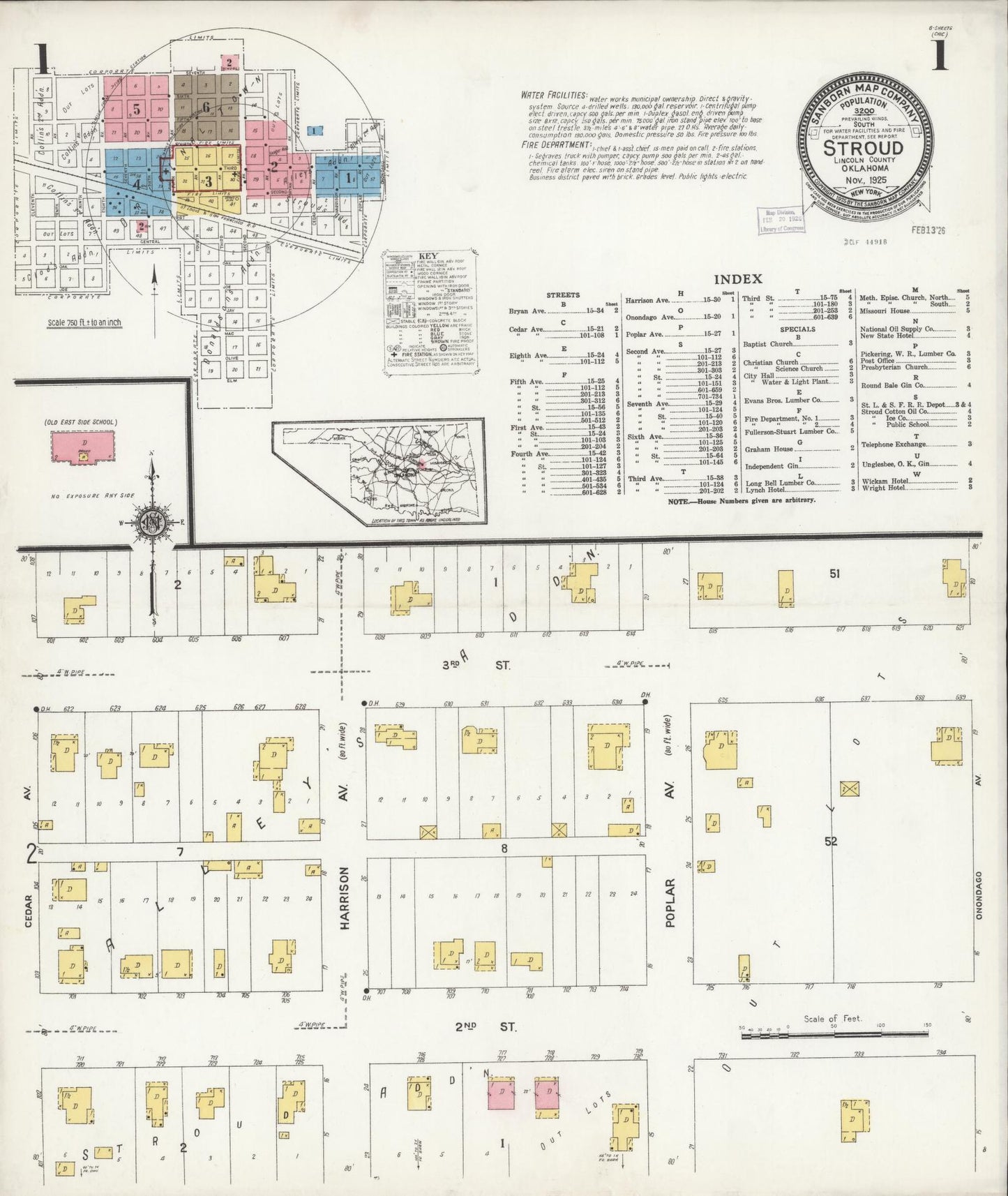 Sanborn Fire Insurance Map from Stroud, Lincoln County, Oklahoma (1925), Sheet #0001 - Historic Sanborn Fire Insurance Map Print, vintage old map wall art, antique decor, genealogy gift, Oklahoma Oklahoma map