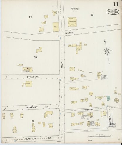 Sanborn Fire Insurance Map from Natick, Middlesex County, Massachusetts (1888), Sheet #0011 - Complete Map Set gallery image, historic Sanborn map, vintage wall art, Massachusetts Massachusetts