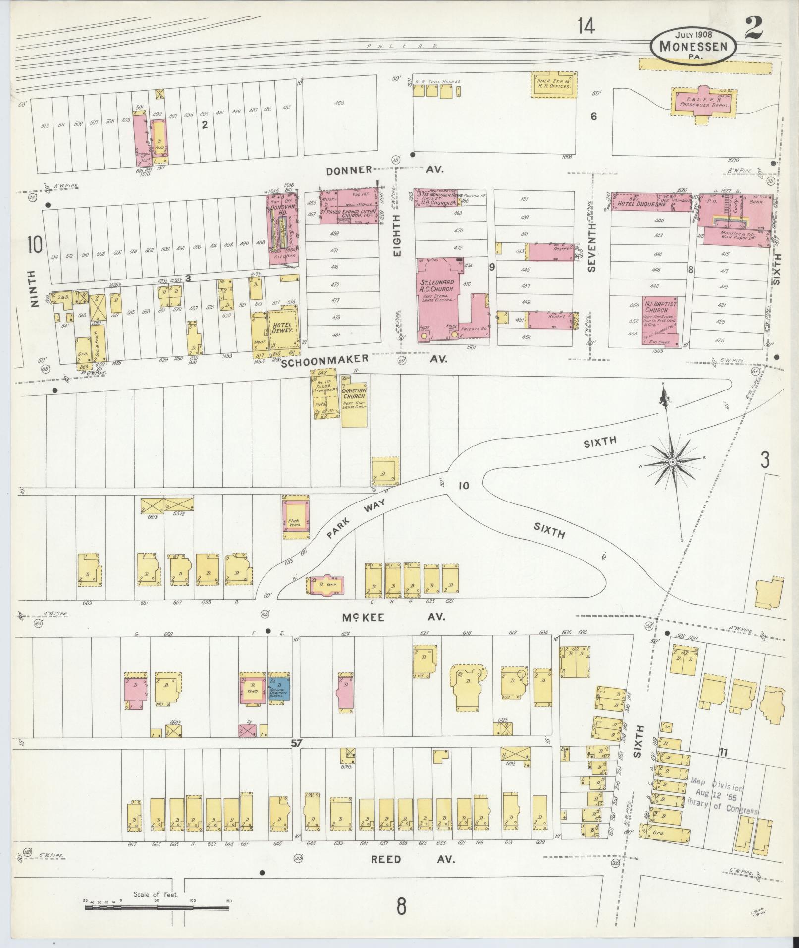 Sanborn Fire Insurance Map from Monessen, Westmoreland County, Pennsylvania (1908), Sheet #0002 - Complete Map Set gallery image, historic Sanborn map, vintage wall art, Pennsylvania Pennsylvania