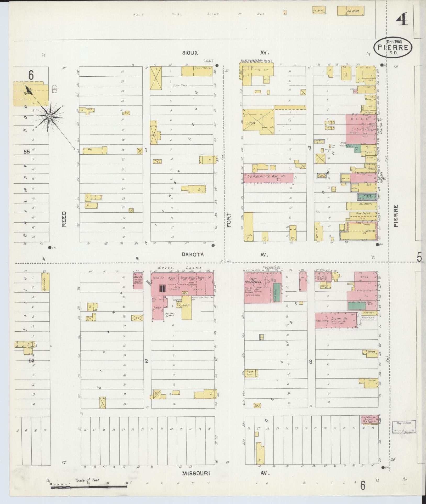 Sanborn Fire Insurance Map from Pierre, Hughes County, South Dakota (1903), Sheet #0004 - Historic Sanborn Fire Insurance Map Print, vintage old map wall art, antique decor, genealogy gift, South Dakota South Dakota map
