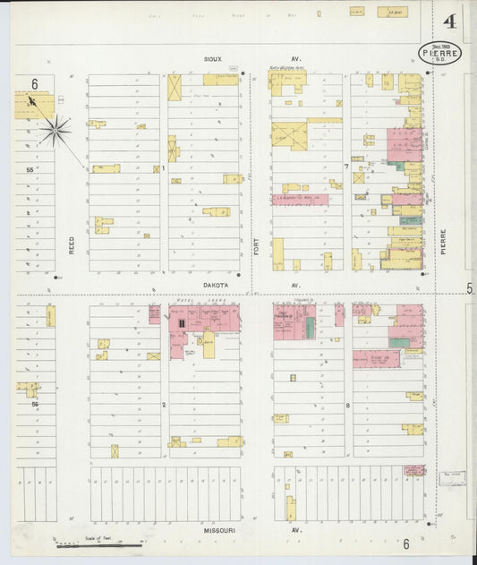 Sanborn Fire Insurance Map from Pierre, Hughes County, South Dakota (1903), Sheet #0004 - Historic Sanborn Fire Insurance Map Print, vintage old map wall art, antique decor, genealogy gift, South Dakota South Dakota map