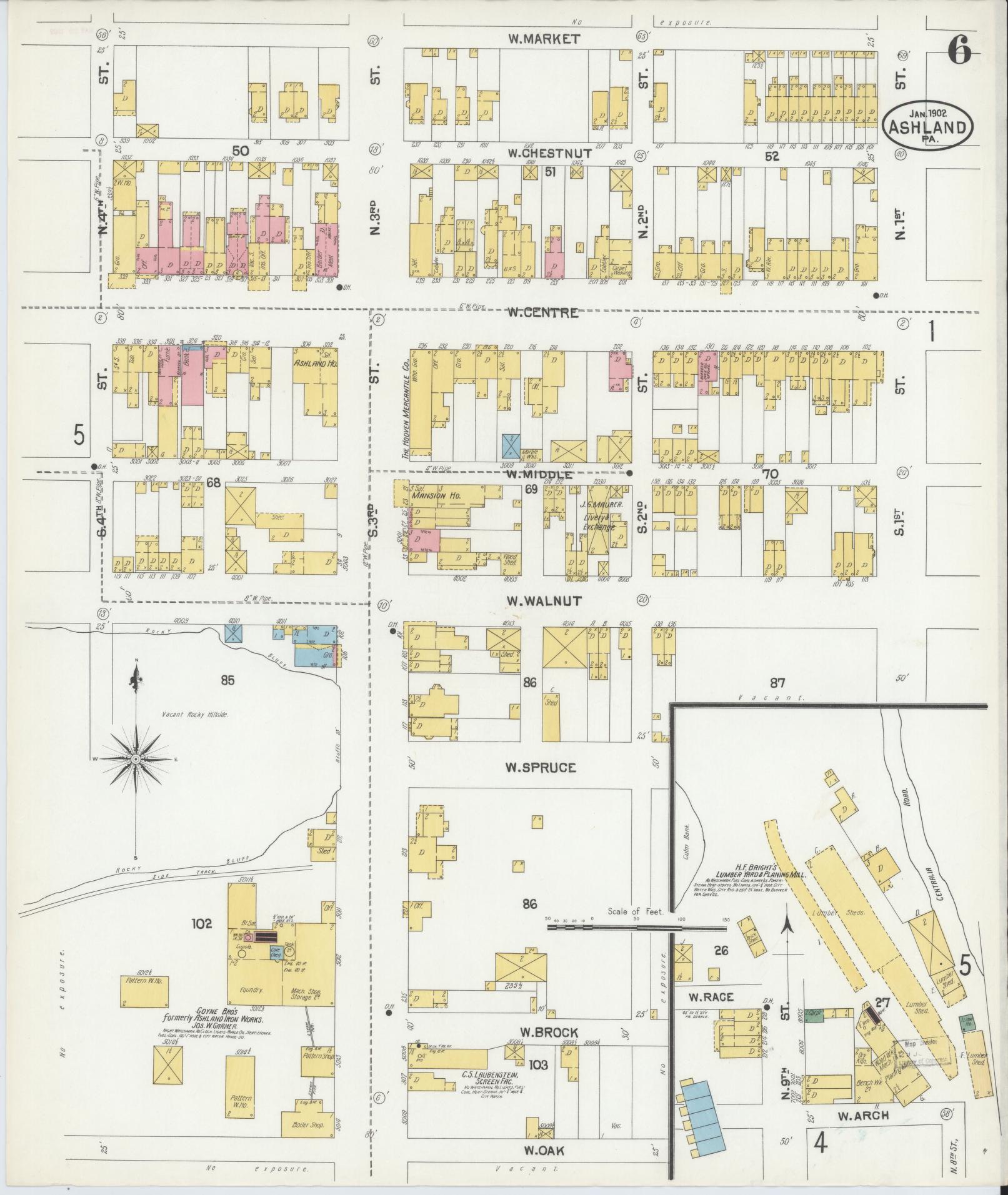 Sanborn Fire Insurance Map from Ashland, Schuylkill County, Pennsylvania (1902), Sheet #0006 - Historic Sanborn Fire Insurance Map Print, vintage old map wall art, antique decor, genealogy gift, Pennsylvania Pennsylvania map