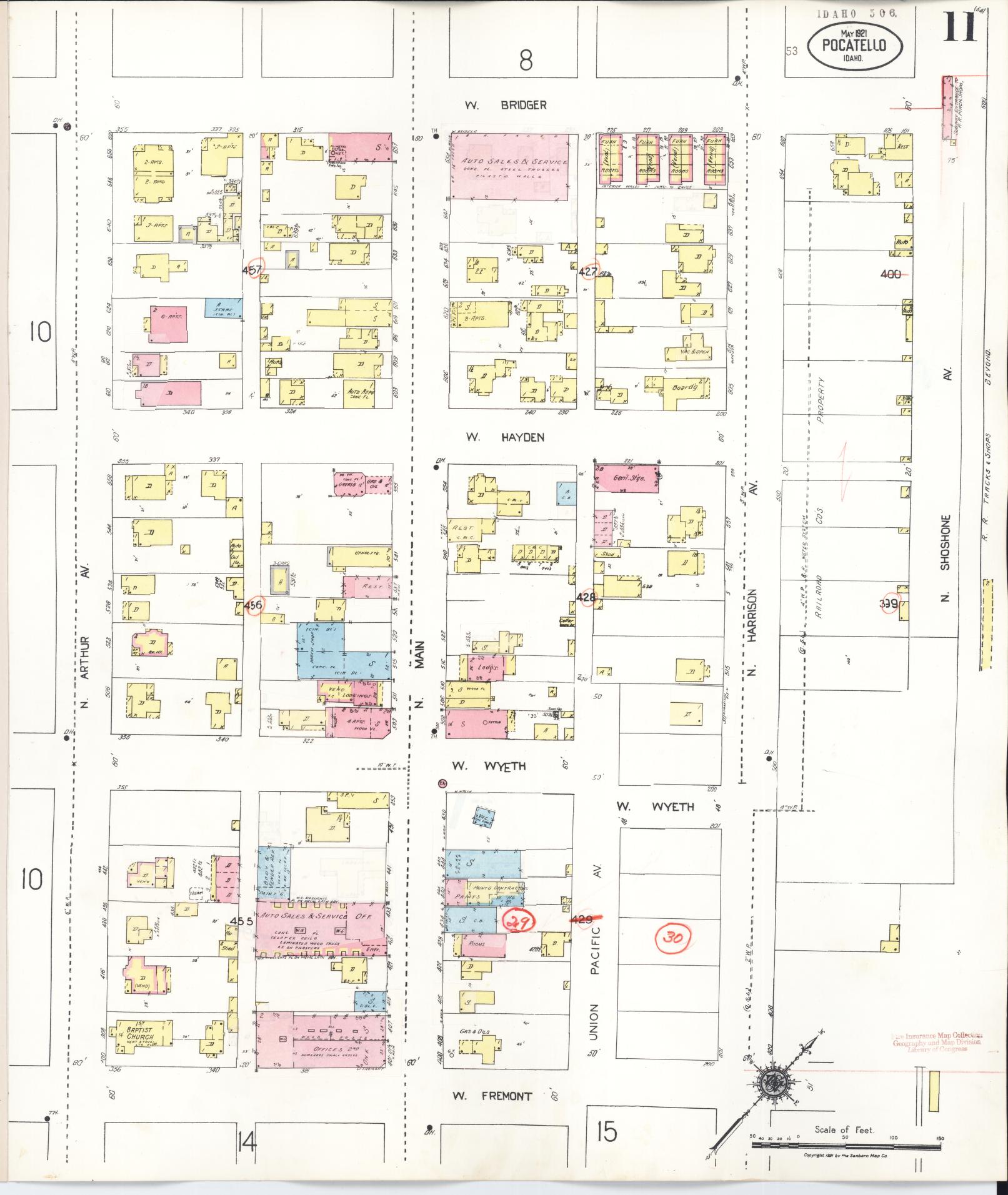 Sanborn Fire Insurance Map from Pocatello, Bannock County, Idaho (1948), Sheet #0011 - Historic Sanborn Fire Insurance Map Print, vintage old map wall art, antique decor, genealogy gift, Idaho Idaho map