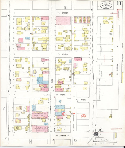 Sanborn Fire Insurance Map from Pocatello, Bannock County, Idaho (1948), Sheet #0011 - Historic Sanborn Fire Insurance Map Print, vintage old map wall art, antique decor, genealogy gift, Idaho Idaho map
