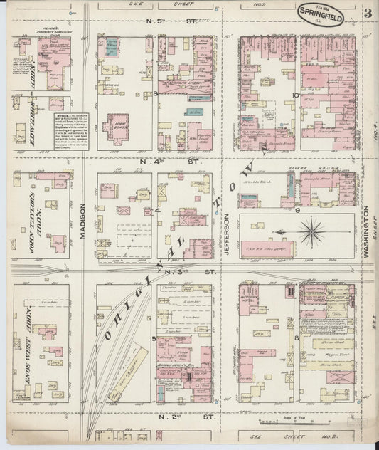 Sanborn Fire Insurance Map from Springfield, Sangamon County, Illinois (1884), Sheet #0003 - Historic Sanborn Fire Insurance Map Print, vintage old map wall art, antique decor, genealogy gift, Illinois Illinois map
