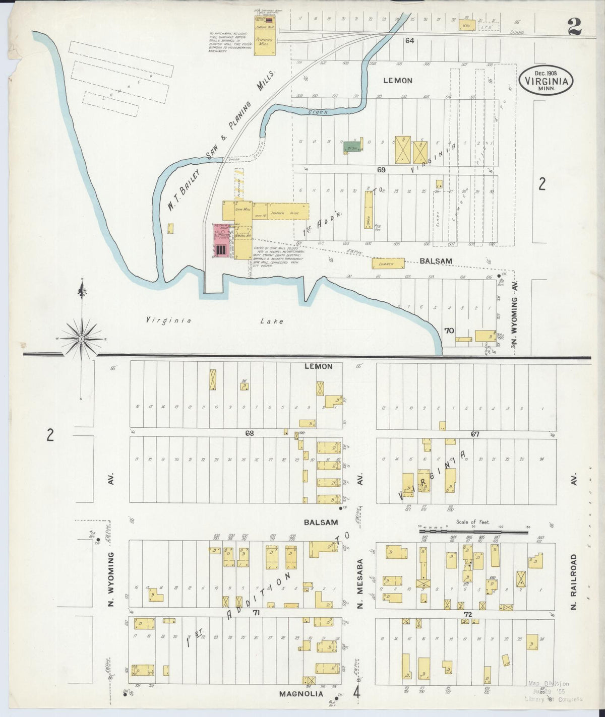 Sanborn Fire Insurance Map from Virginia, Saint Louis County, Minnesota (1908), Sheet #0002 - Historic Sanborn Fire Insurance Map Print, vintage old map wall art, antique decor, genealogy gift, Minnesota Minnesota map