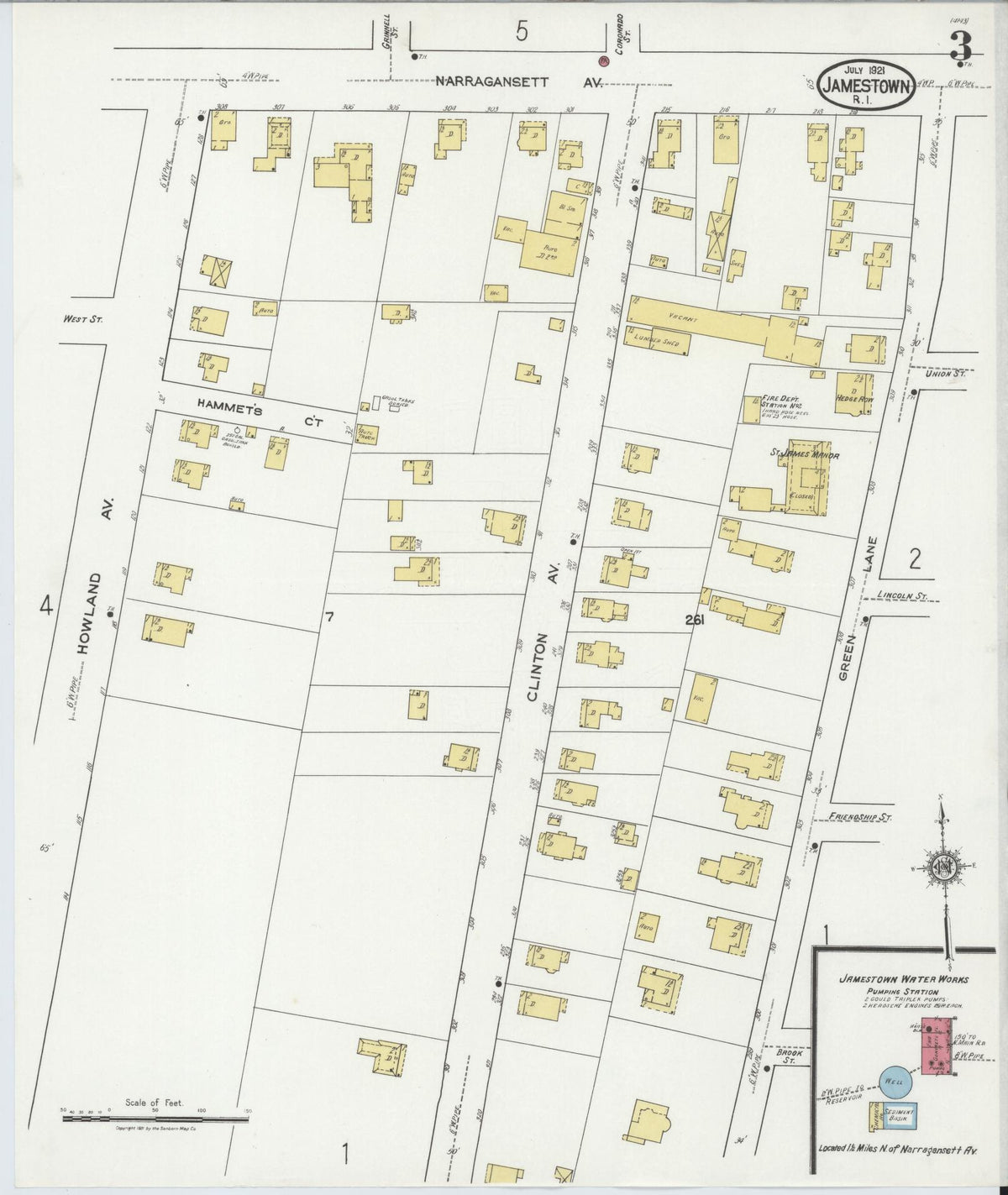 Sanborn Fire Insurance Map from Jamestown, Newport County, Rhode Island (1921), Sheet #0003 - Complete Map Set gallery image, historic Sanborn map, vintage wall art, Rhode Island Rhode Island