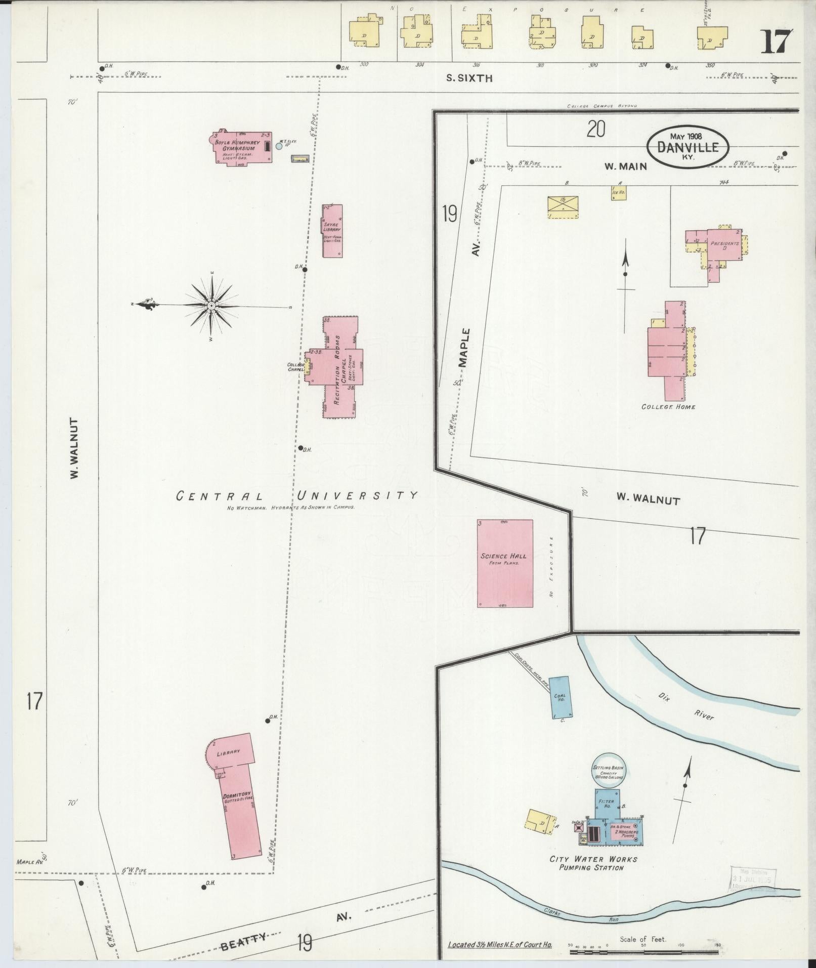Sanborn Fire Insurance Map from Danville, Boyle County, Kentucky (1908), Sheet #0017 - Historic Sanborn Fire Insurance Map Print, vintage old map wall art, antique decor, genealogy gift, Kentucky Kentucky map