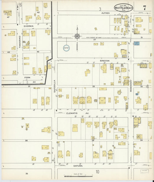 Sanborn Fire Insurance Map from West Palm Beach, Dade County, Florida (1915), Sheet #0007 - Historic Sanborn Fire Insurance Map Print, vintage old map wall art, antique decor, genealogy gift, Florida Florida map