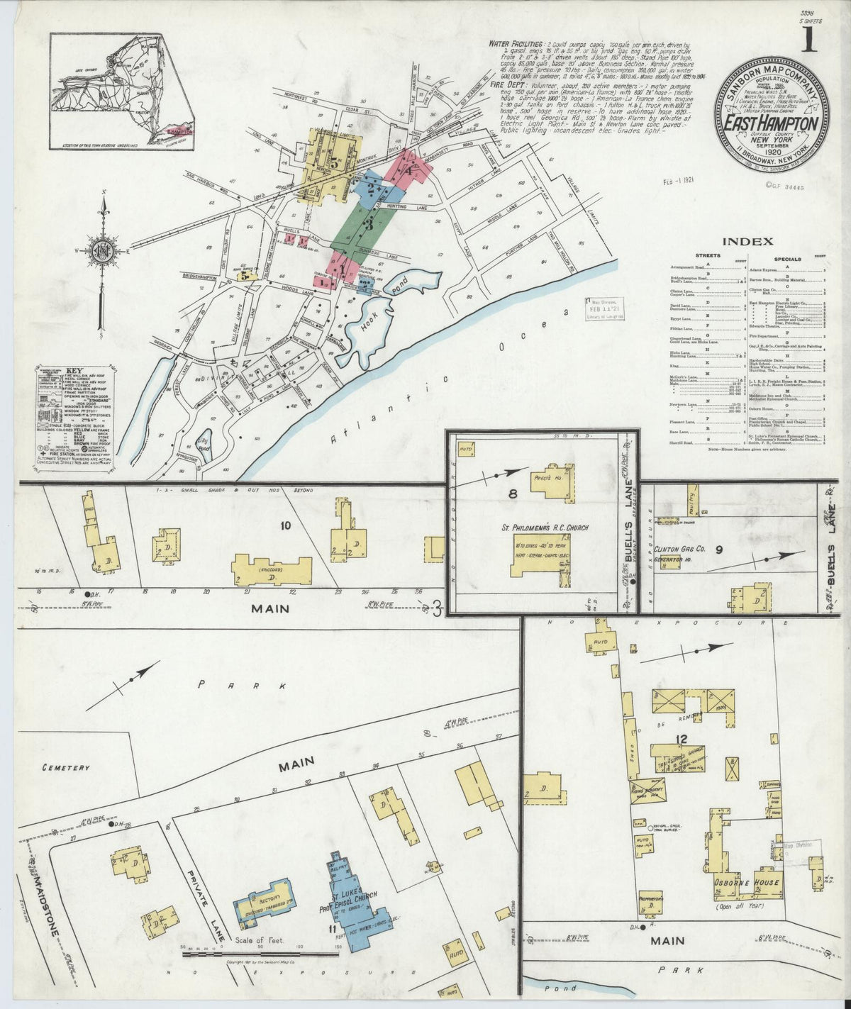 Sanborn Fire Insurance Map from Easthampton, Suffolk County, New York (1920), Sheet #0001 - Complete Map Set gallery image, historic Sanborn map, vintage wall art, New York New York
