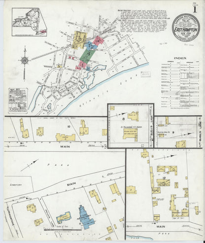 Sanborn Fire Insurance Map from Easthampton, Suffolk County, New York (1920), Sheet #0001 - Complete Map Set gallery image, historic Sanborn map, vintage wall art, New York New York