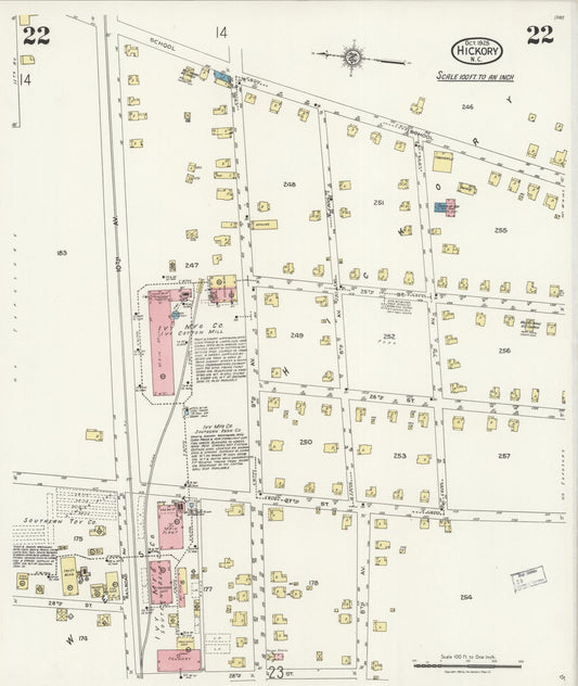 Sanborn Fire Insurance Map from Hickory, Catawba County, North Carolina (1925), Sheet #0022 - Historic Sanborn Fire Insurance Map Print, vintage old map wall art, antique decor, genealogy gift, North Carolina North Carolina map