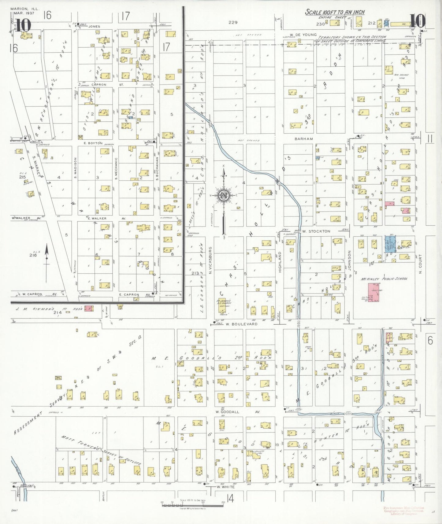 Sanborn Fire Insurance Map from Marion, Williamson County, Illinois (1937), Sheet #0010 - Complete Map Set gallery image, historic Sanborn map, vintage wall art, Illinois Illinois