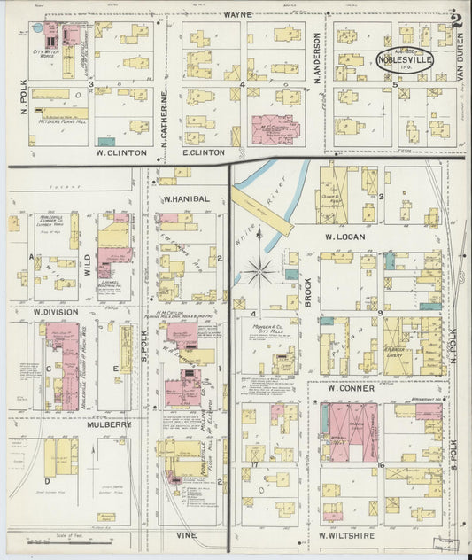 Sanborn Fire Insurance Map from Noblesville, Hamilton County, Indiana (1892), Sheet #0002 - Historic Sanborn Fire Insurance Map Print, vintage old map wall art, antique decor, genealogy gift, Indiana Indiana map
