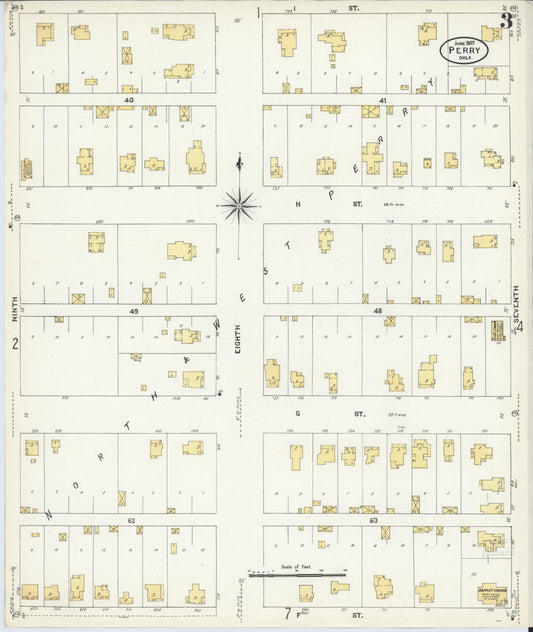Sanborn Fire Insurance Map from Perry, Noble County, Oklahoma (1907), Sheet #0003 - Historic Sanborn Fire Insurance Map Print, vintage old map wall art, antique decor, genealogy gift, Oklahoma Oklahoma map