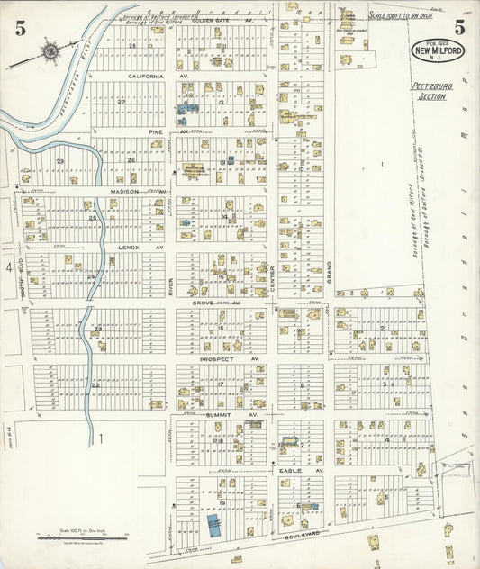 Sanborn Fire Insurance Map from New Milford, Bergen County, New Jersey (1923), Sheet #0005 - Historic Sanborn Fire Insurance Map Print, vintage old map wall art, antique decor, genealogy gift, New Jersey New Jersey map