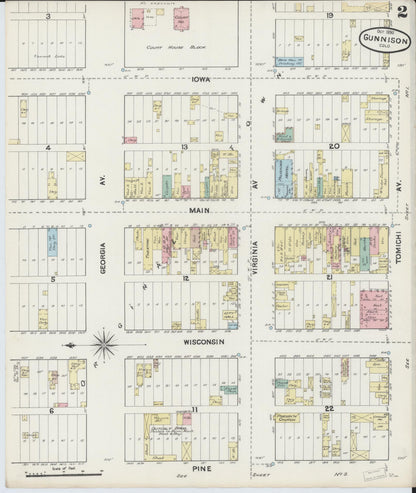 Sanborn Fire Insurance Map from Gunnison, Gunnison County, Colorado (1890), Sheet #0002 - Complete Map Set gallery image, historic Sanborn map, vintage wall art, Colorado Colorado