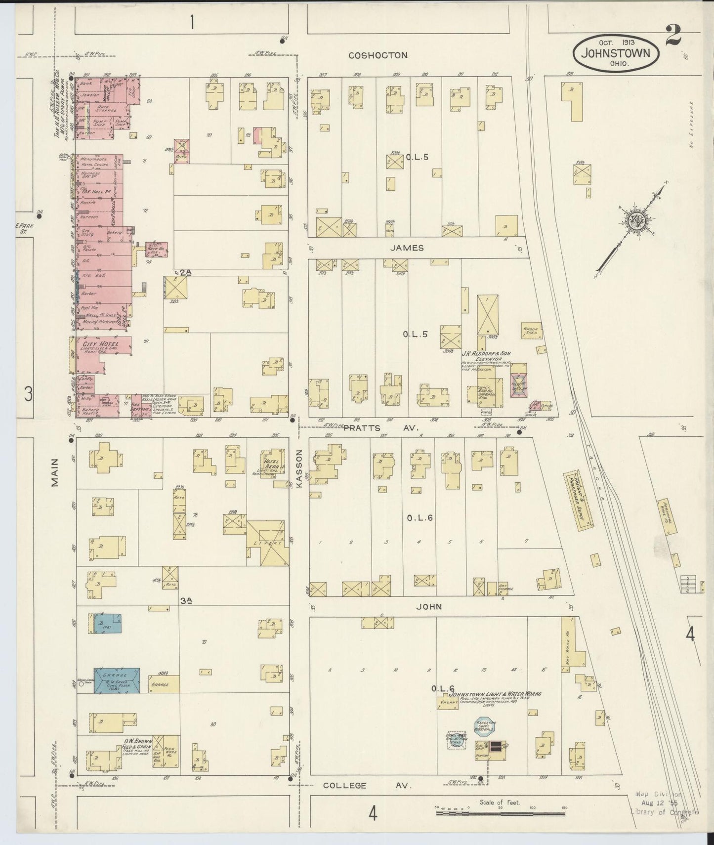 Sanborn Fire Insurance Map from Johnstown, Licking County, Ohio (1913), Sheet #0002 - Historic Sanborn Fire Insurance Map Print, vintage old map wall art, antique decor, genealogy gift, Ohio Ohio map