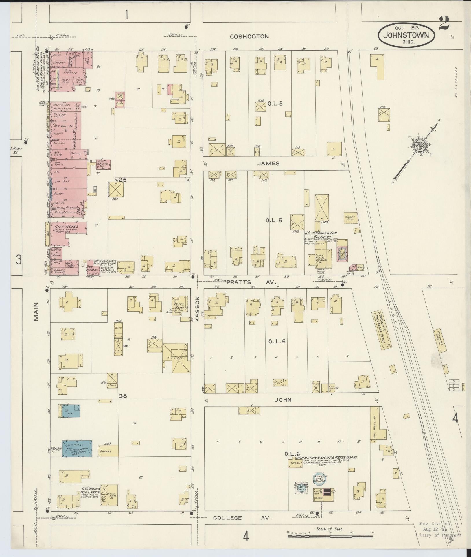 Sanborn Fire Insurance Map from Johnstown, Licking County, Ohio (1913), Sheet #0002 - Historic Sanborn Fire Insurance Map Print, vintage old map wall art, antique decor, genealogy gift, Ohio Ohio map