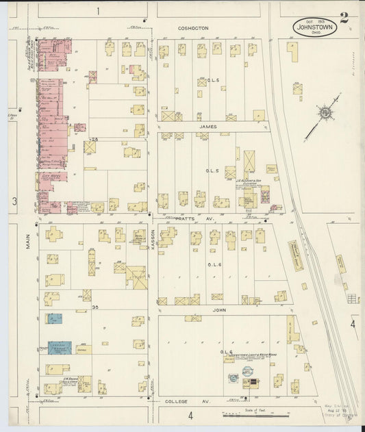 Sanborn Fire Insurance Map from Johnstown, Licking County, Ohio (1913), Sheet #0002 - Historic Sanborn Fire Insurance Map Print, vintage old map wall art, antique decor, genealogy gift, Ohio Ohio map