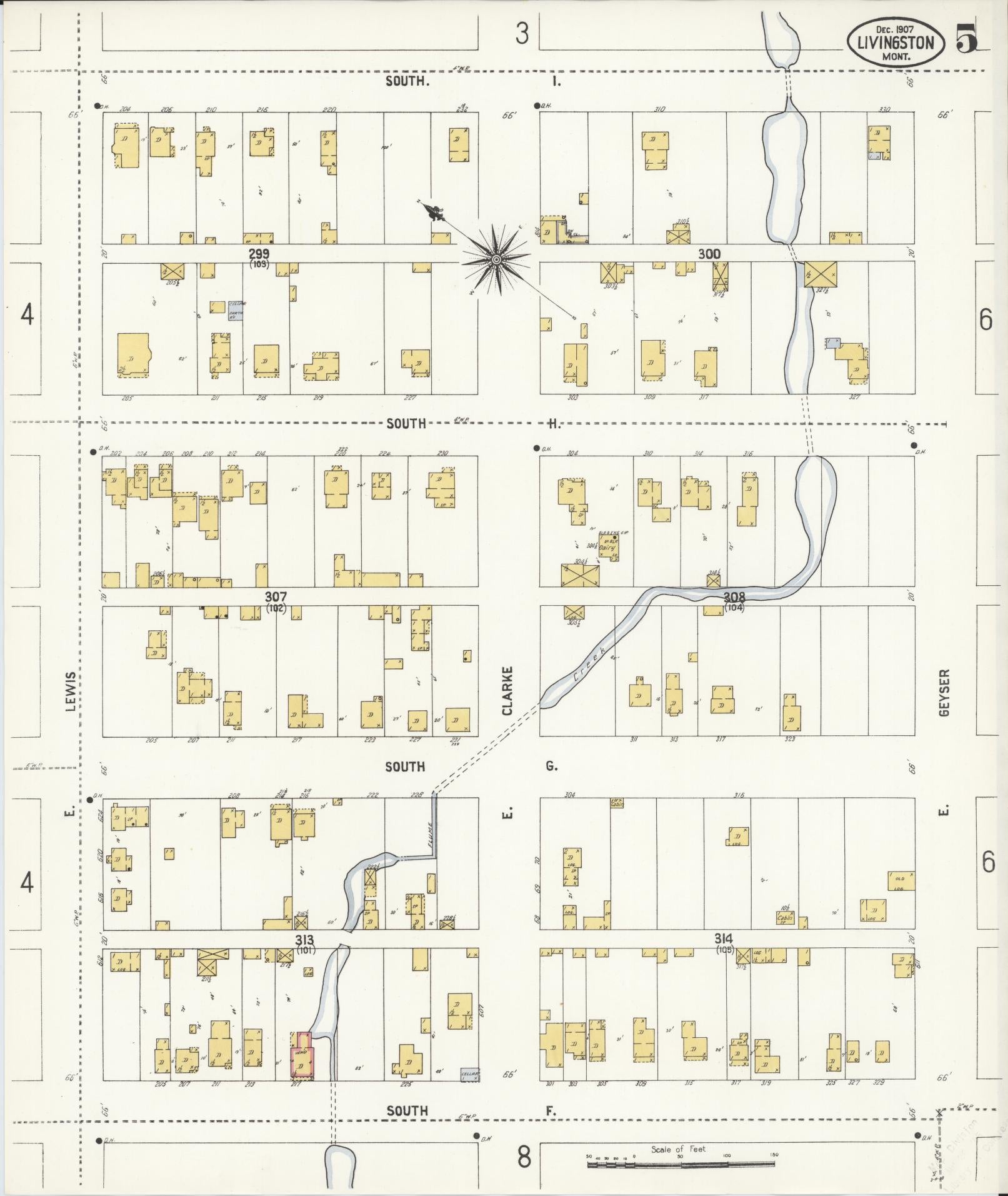 Sanborn Fire Insurance Map from Livingston, Park County, Montana (1907), Sheet #0005 - Complete Map Set gallery image, historic Sanborn map, vintage wall art, Montana Montana