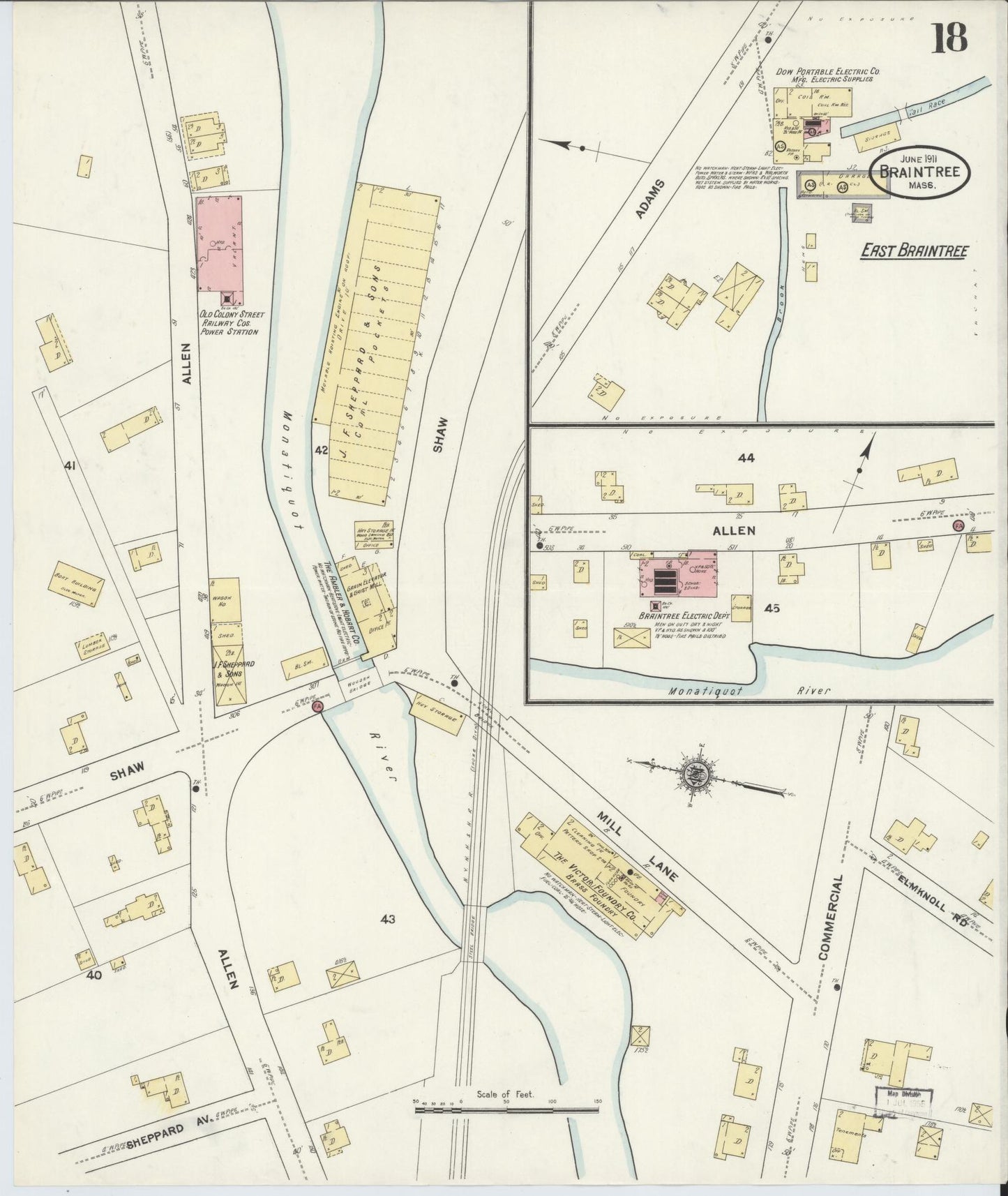 Sanborn Fire Insurance Map from Braintree, Norfolk County, Massachusetts (1911), Sheet #0018 - Complete Map Set gallery image, historic Sanborn map, vintage wall art, Massachusetts Massachusetts