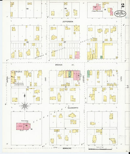Sanborn Fire Insurance Map from Waverly, Bremer County, Iowa (1905), Sheet #0002 - Historic Sanborn Fire Insurance Map Print, vintage old map wall art