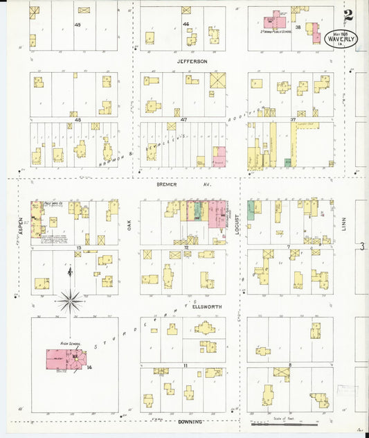 Sanborn Fire Insurance Map from Waverly, Bremer County, Iowa (1905), Sheet #0002 - Historic Sanborn Fire Insurance Map Print, vintage old map wall art