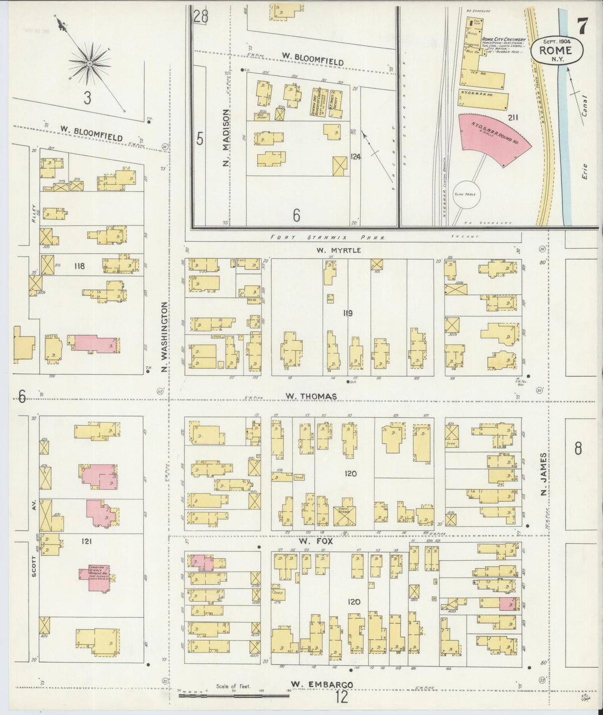 Sanborn Fire Insurance Map from Rome, Oneida County, New York (1904), Sheet #0007 - Complete Map Set gallery image, historic Sanborn map, vintage wall art, New York New York