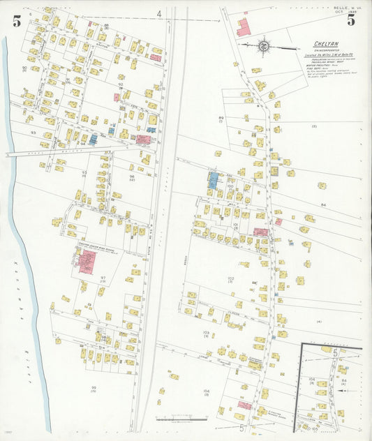 Sanborn Fire Insurance Map from Belle, Kanawha County, West Virginia (1933), Sheet #0005 - Historic Sanborn Fire Insurance Map Print, vintage old map wall art, antique decor, genealogy gift, West Virginia West Virginia map