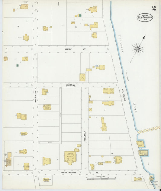 Sanborn Fire Insurance Map from New Smyrna, Valusia County, Florida (1906), Sheet #0002 - Historic Sanborn Fire Insurance Map Print, vintage old map wall art, antique decor, genealogy gift, Florida Florida map