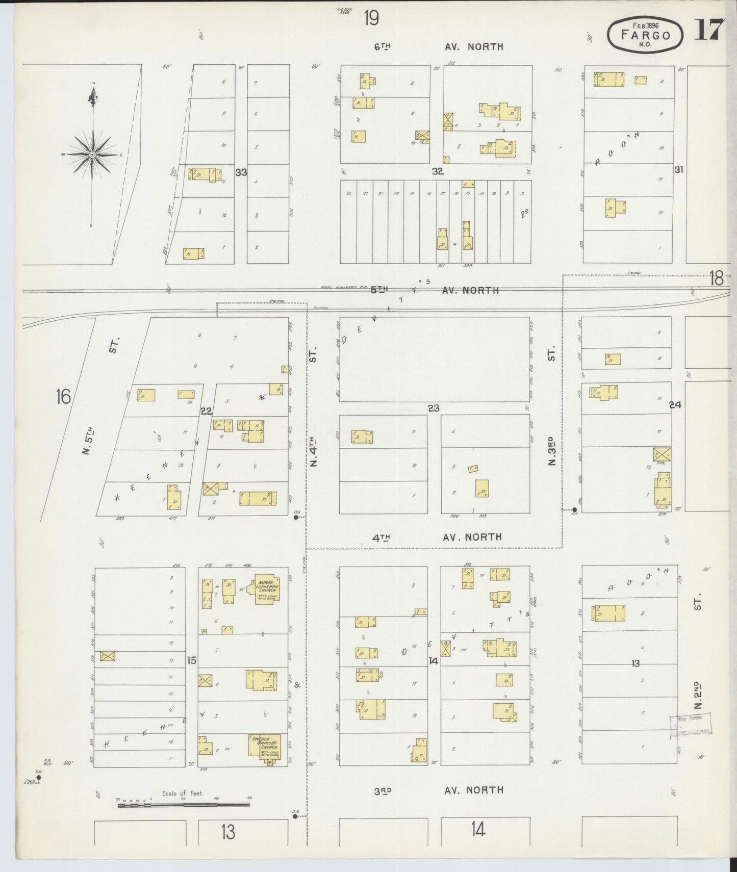 Sanborn Fire Insurance Map from Fargo, Cass County, North Dakota (1896), Sheet #0017 - Historic Sanborn Fire Insurance Map Print, vintage old map wall art, antique decor, genealogy gift, North Dakota North Dakota map