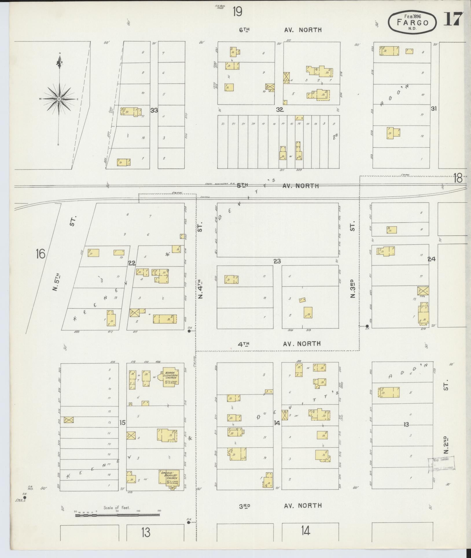 Sanborn Fire Insurance Map from Fargo, Cass County, North Dakota (1896), Sheet #0017 - Historic Sanborn Fire Insurance Map Print, vintage old map wall art, antique decor, genealogy gift, North Dakota North Dakota map