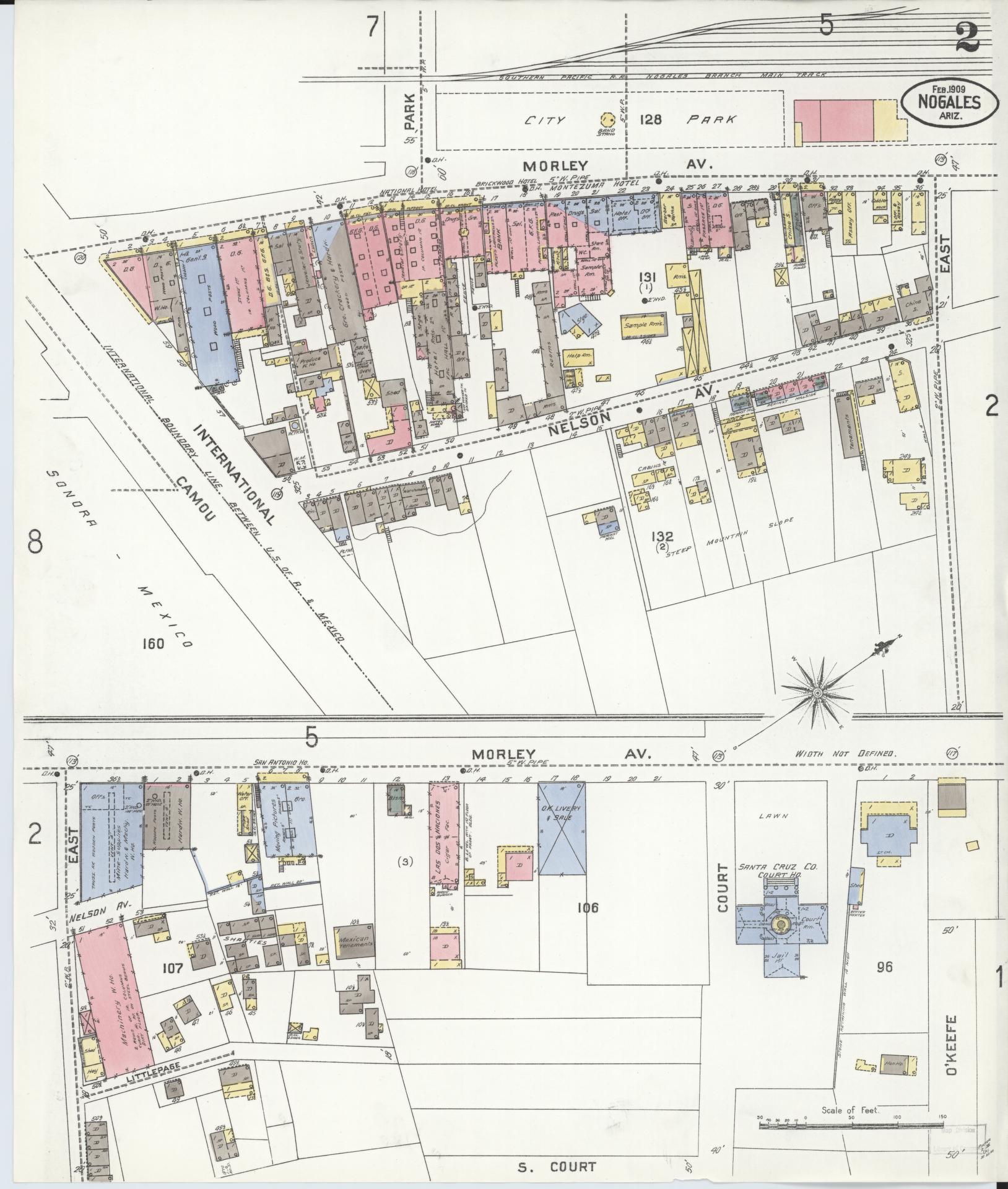 Sanborn Fire Insurance Map from Nogales, Santa Cruz County, Arizona (1909), Sheet #0002 - Historic Sanborn Fire Insurance Map Print, vintage old map wall art, antique decor, genealogy gift, Arizona Arizona map