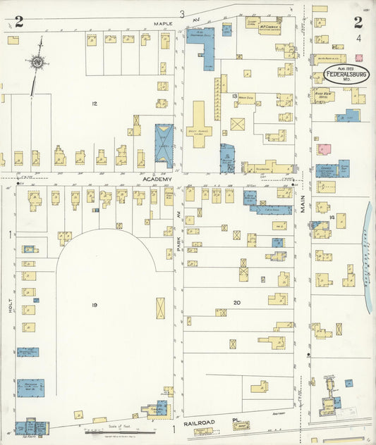 Sanborn Fire Insurance Map from Federalsburg, Caroline County, Maryland (1923), Sheet #0002 - Historic Sanborn Fire Insurance Map Print, vintage old map wall art, antique decor, genealogy gift, Maryland Maryland map