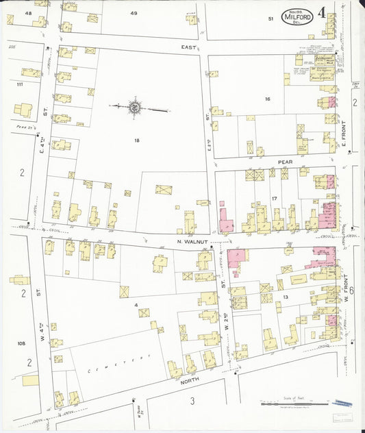Sanborn Fire Insurance Map from Milford, Kent And Sussex Counties, Delaware (1919), Sheet #0004 - Historic Sanborn Fire Insurance Map Print, vintage old map wall art, antique decor, genealogy gift, Delaware Delaware map