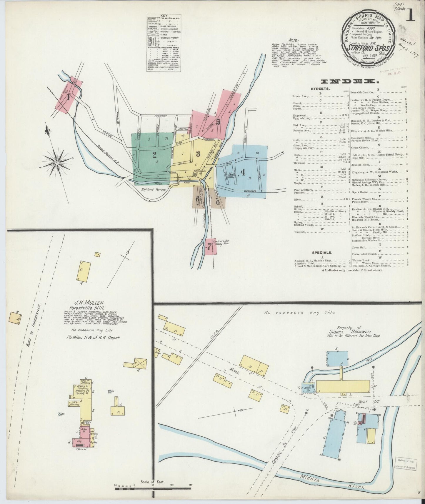 Sanborn Fire Insurance Map from Stafford Springs, Tolland County, Connecticut (1897), Sheet #0001 - Complete Map Set gallery image, historic Sanborn map, vintage wall art, Connecticut Connecticut