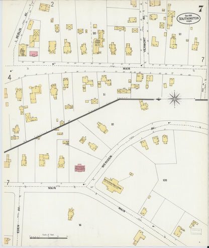 Sanborn Fire Insurance Map from Southington, Hartford County, Connecticut (1901), Sheet #0007 - Complete Map Set gallery image, historic Sanborn map, vintage wall art, Connecticut Connecticut