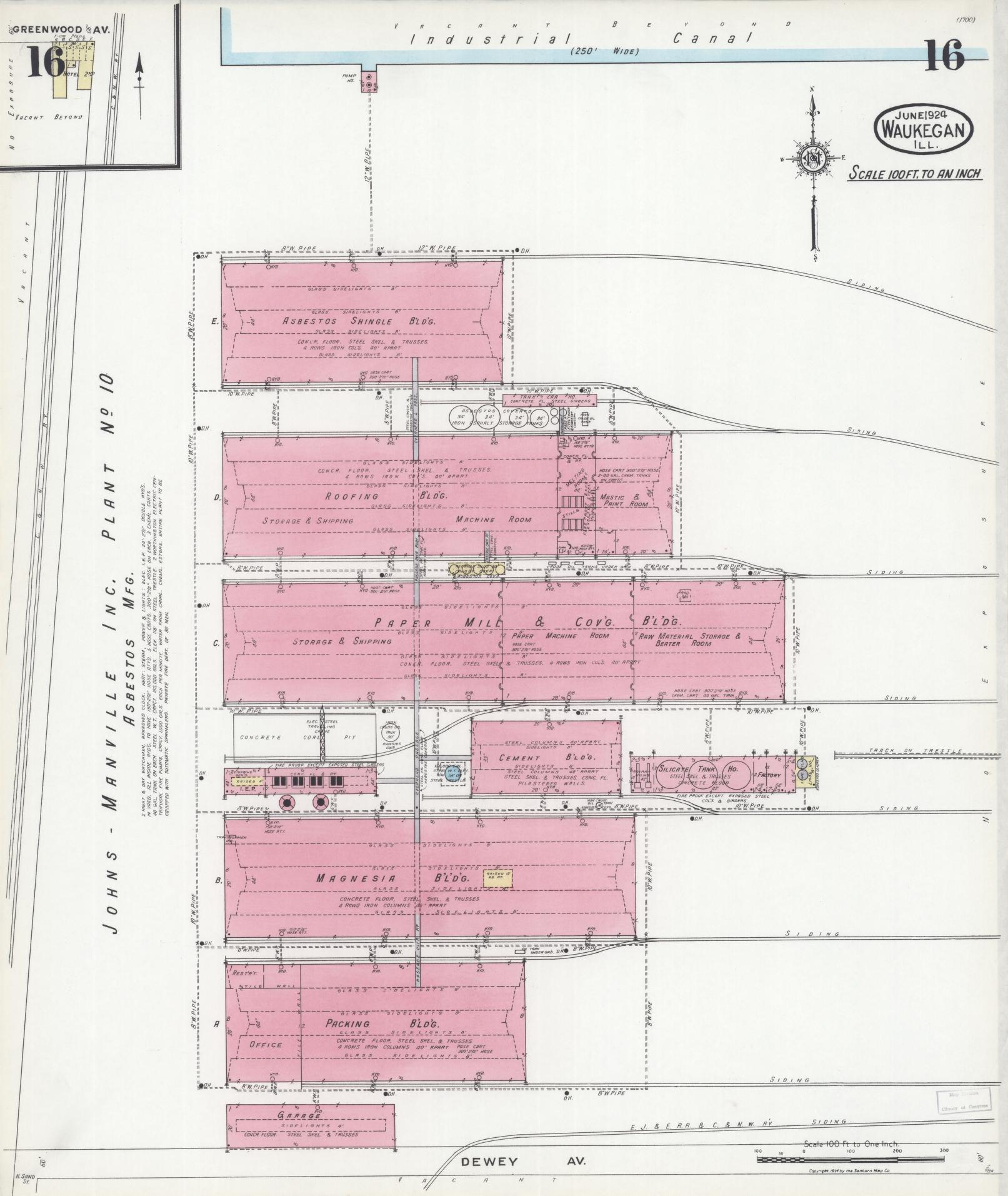 Sanborn Fire Insurance Map from Waukegan, Lake County, Illinois (1924), Sheet #0016 - Historic Sanborn Fire Insurance Map Print, vintage old map wall art, antique decor, genealogy gift, Illinois Illinois map