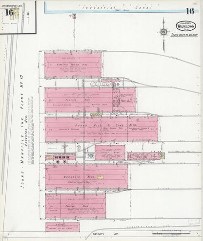 Sanborn Fire Insurance Map from Waukegan, Lake County, Illinois (1924), Sheet #0016 - Historic Sanborn Fire Insurance Map Print, vintage old map wall art, antique decor, genealogy gift, Illinois Illinois map