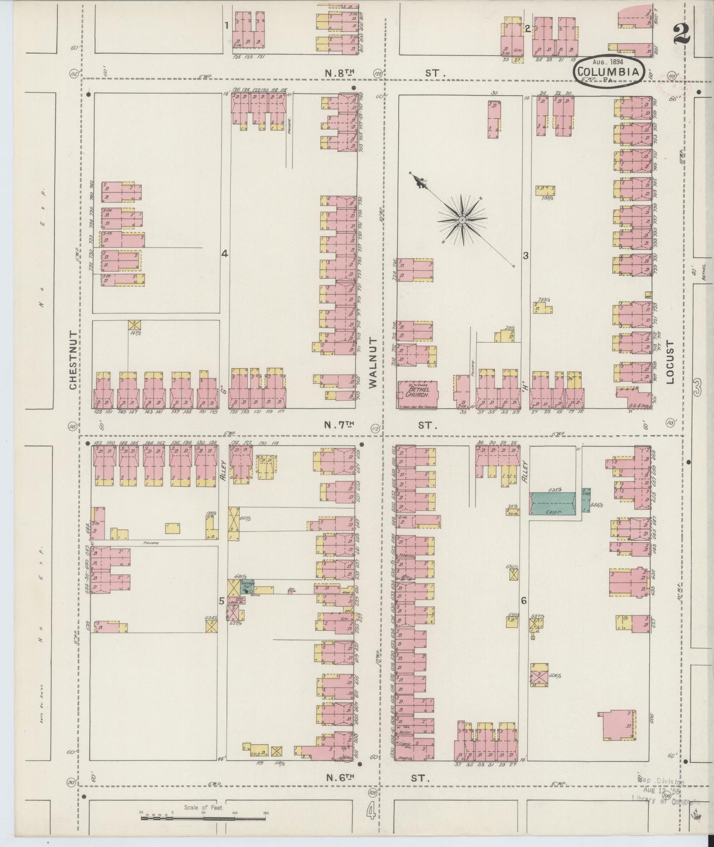 Sanborn Fire Insurance Map from Columbia, Lancaster County, Pennsylvania (1894), Sheet #0002 - Historic Sanborn Fire Insurance Map Print, vintage old map wall art, antique decor, genealogy gift, Pennsylvania Pennsylvania map