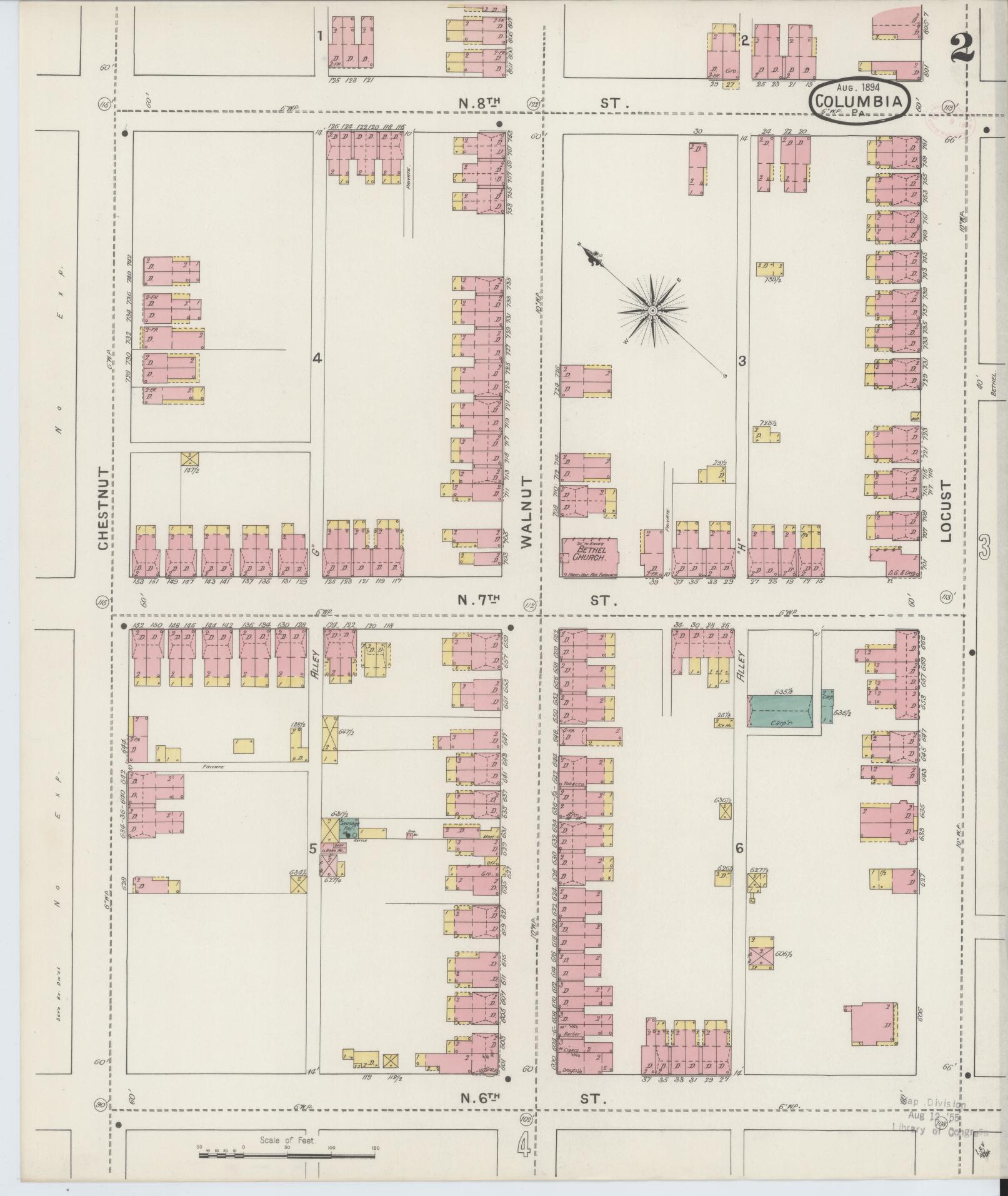 Sanborn Fire Insurance Map from Columbia, Lancaster County, Pennsylvania (1894), Sheet #0002 - Historic Sanborn Fire Insurance Map Print, vintage old map wall art, antique decor, genealogy gift, Pennsylvania Pennsylvania map