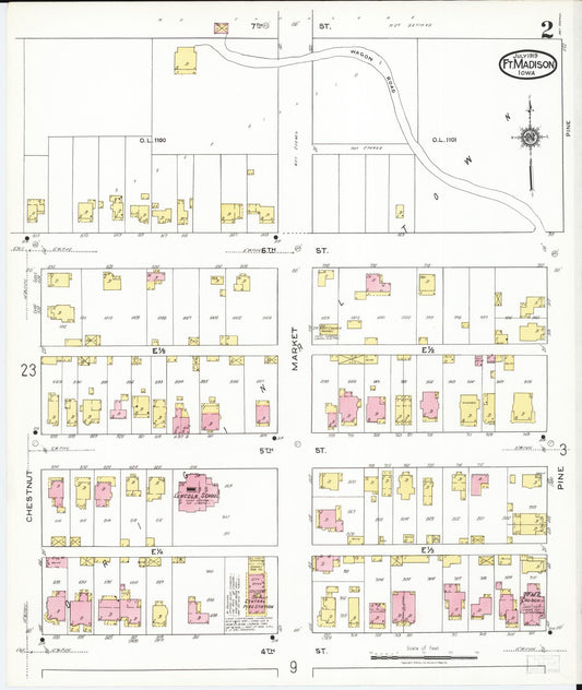Sanborn Fire Insurance Map from Fort Madison, Lee County, Iowa (1919), Sheet #0002 - Historic Sanborn Fire Insurance Map Print, vintage old map wall art